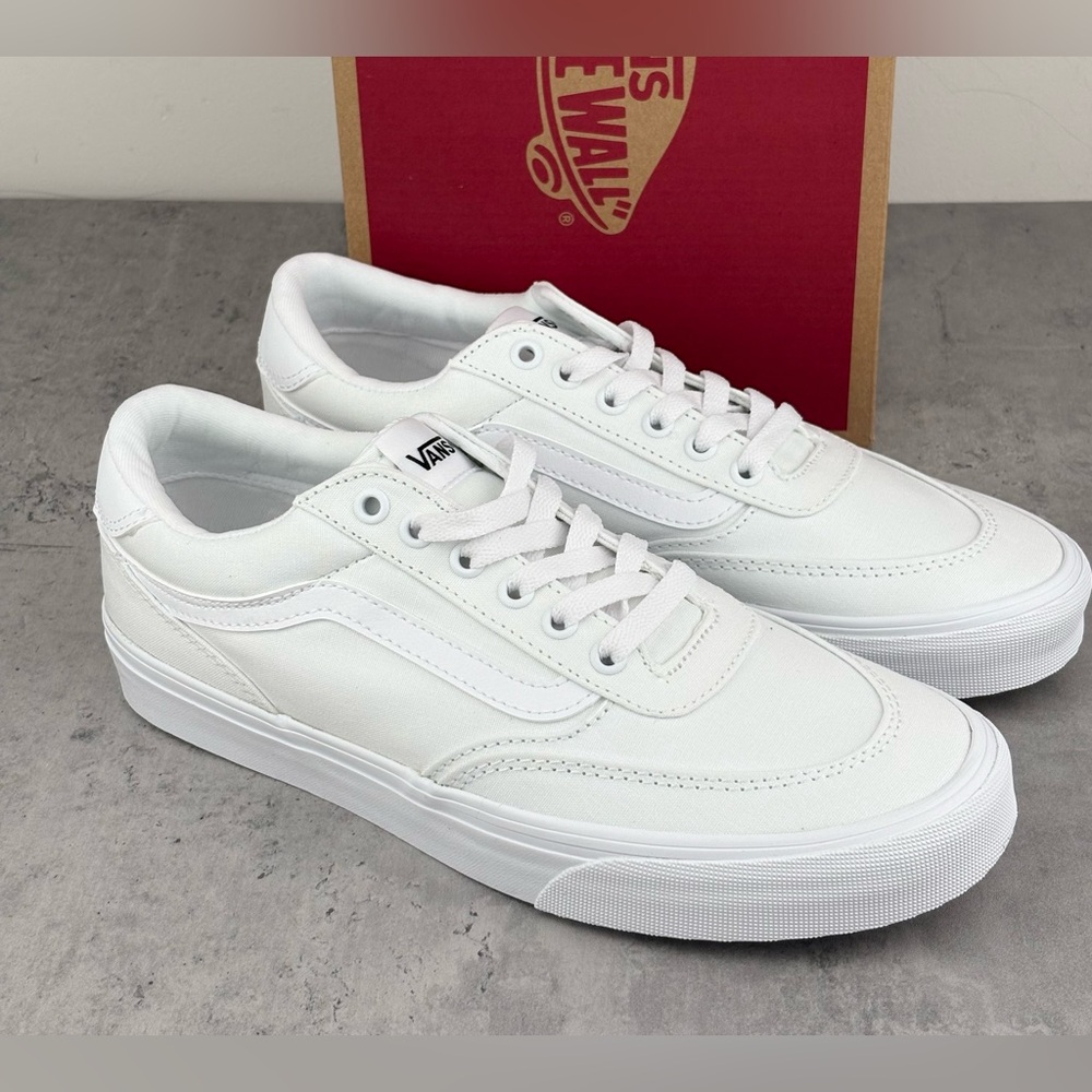 Vans women’s Brooklyn Ls Canvas Trainers All White New In Box Size 10.5 - Picture 2 of 5